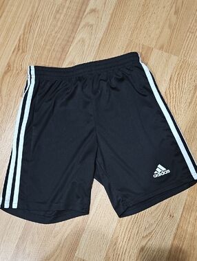 Adidas Black Shorts with White Three-Stripes